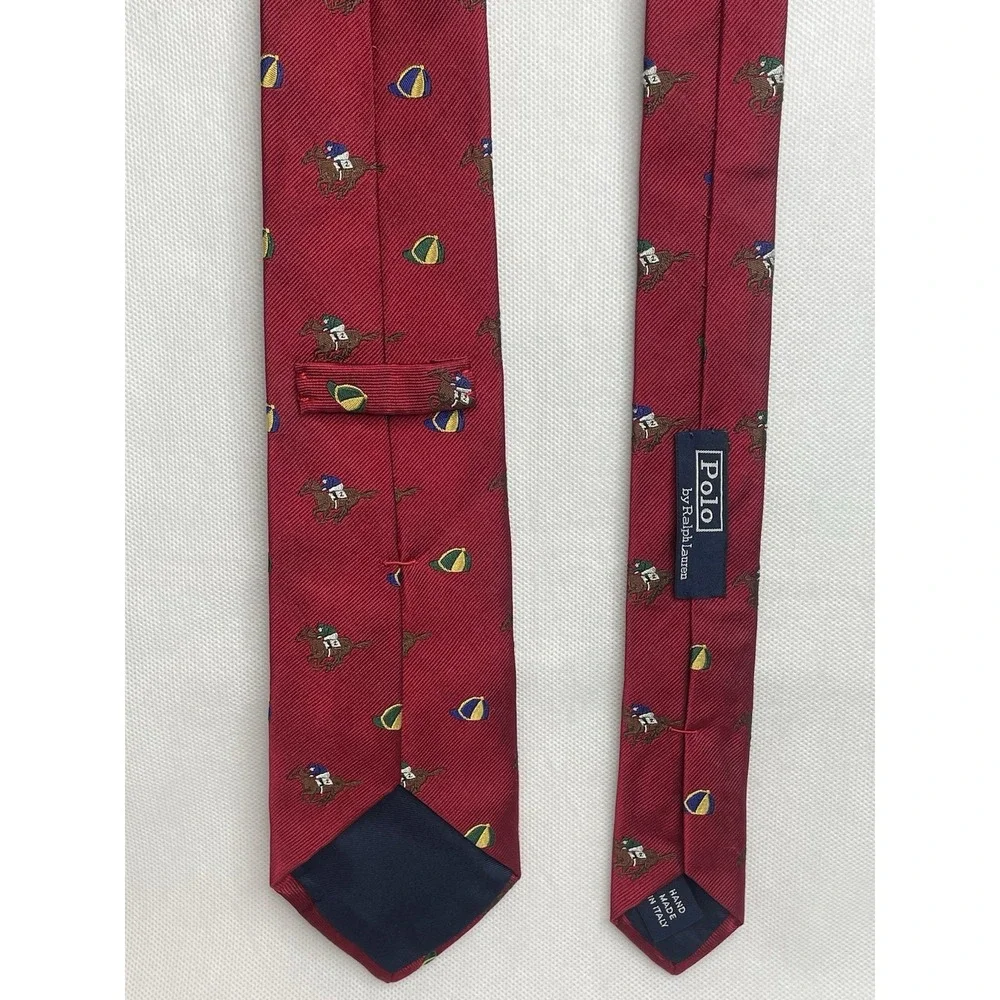 VTG Polo Ralph Lauren Jockey Tie Horse Equestrian Red Seta Silk Italian Necktie